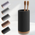 Matani Bamboo Toothbrush Holder Diatomite Tooth Brush Organizer - Storage Stand for Small Bathroom & Counter - Removable Base & Drain Holes, Water-Absorbent & Quick-Drying (Black Holder)