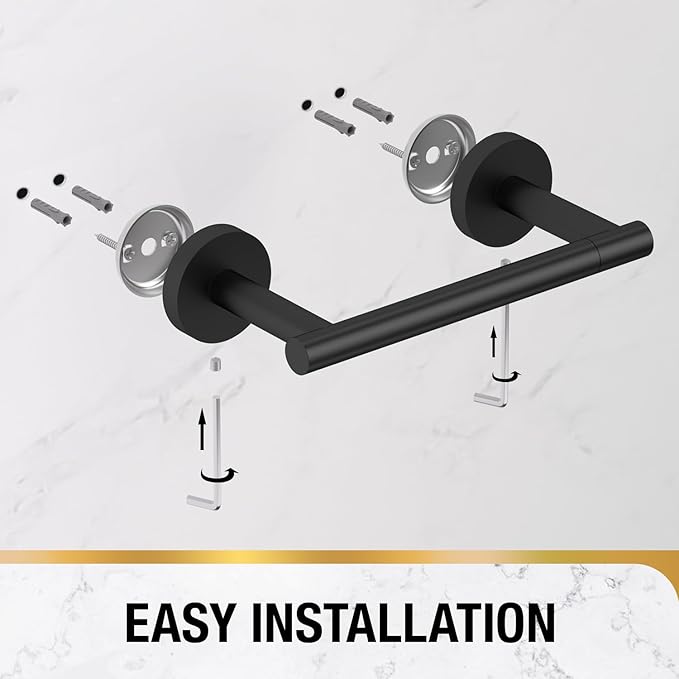 HITSLAM Toilet Paper Holder Wall Mount Matte Black, Double Post Pivoting Toilet Paper Roll Holder, SS304 Stainless Steel Bathroom Toilet Tissue Holder, 2 Pack