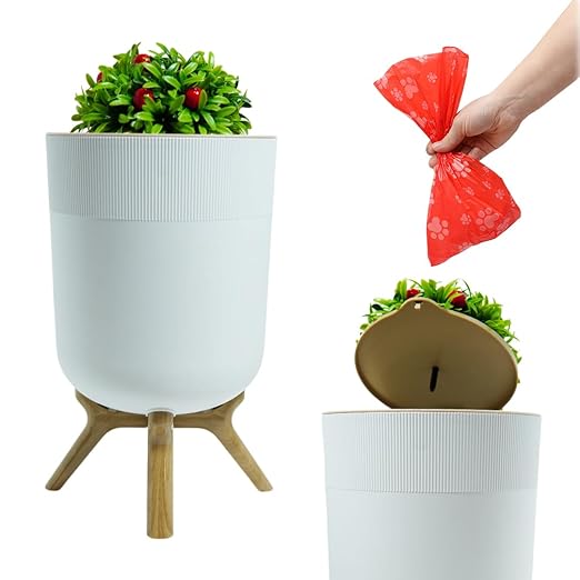 Hidden Bathroom Trash Can with Lid - 1.8 Gallon - Dog Poop Trash Can - Plant Styled Indoor Outdoor Garbage Can - Decorative Waste Basket for Bathroom, Bedroom, Living Room, Kitchen, Outside