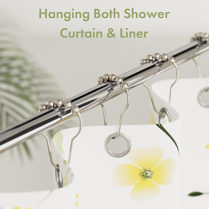 Amazer Shower Curtain Hooks, Decorative Rust Proof Stainless Steel Shower Curtain Hooks for Bathroom Shower Rods Set of 12, Polished Nickel