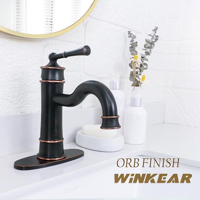 Roman Bathroom Sink Faucet ORB Single Hole Deck-Mount Pop-up Drain Assembly with Overflow Deck Plate and Water Supply Lines Included