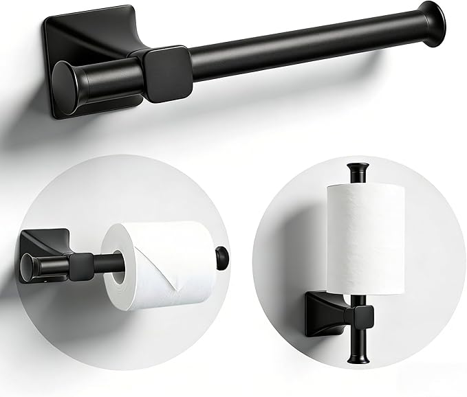Sturdy Toilet Paper Holder Wall Mount,Premium SUS 304 Stainless Steel Rustproof Toilet Paper Roll Holders for Bathroom, Washroom,Kitchen (Black)