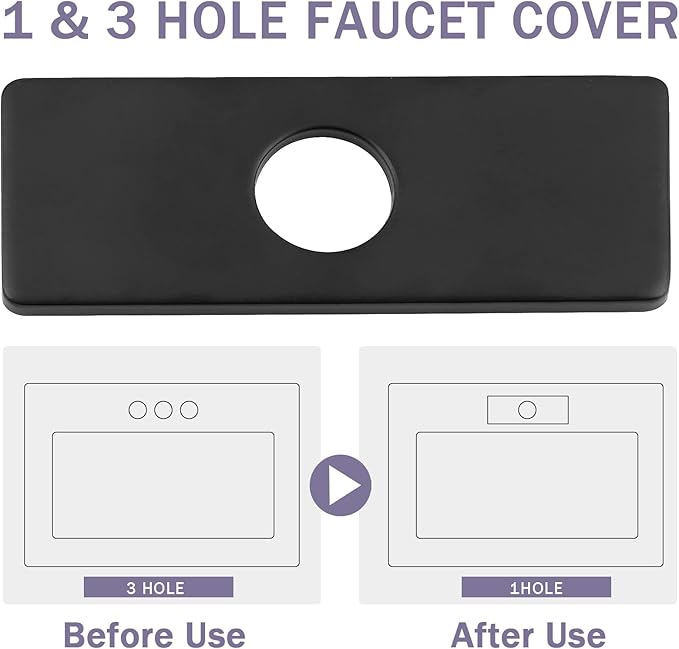 Litoexpe 6 Inch Sink Hole Cover Deck Plate for Bathroom or Kitchen Faucet 1-3 Hole, Matte Black Stainless Steel Sink Hole Escutcheon Plate