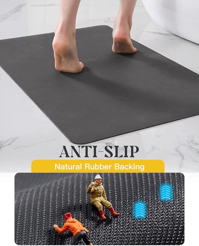 MontVoo -Bath Mat Rug-Rubber Backing Non Slip Quick Dry Absorbent Thin Bathroom Rugs Fit Under Door-Faux Suede Surface Bathroom Floor Mats-Shower Rug for in Front of Bathtub Shower Dark Grey 20"x32"