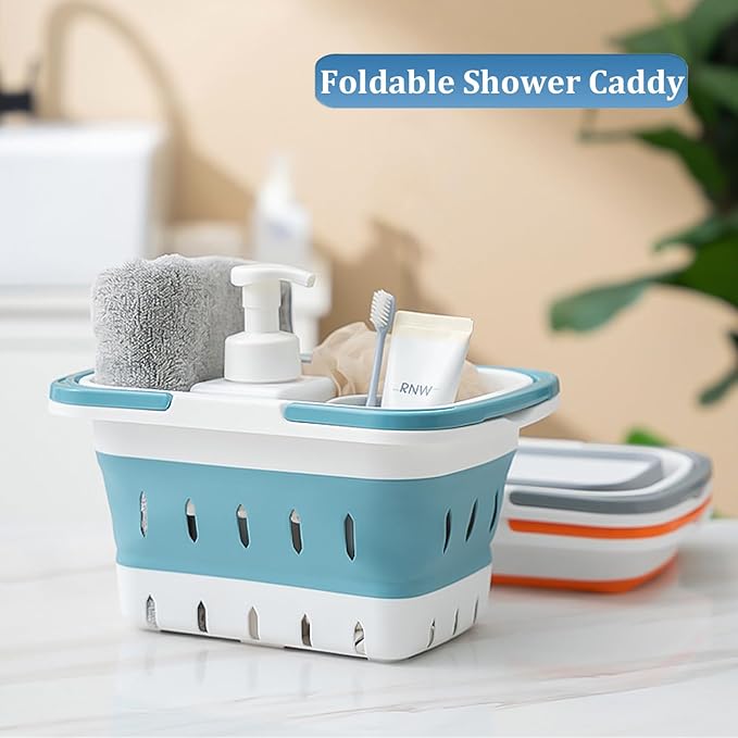 Haundry Portable Shower Caddy Basket, Foldable Caddy Basket with Handles, Collapsible Storage Organizer for Bathroom, Kitchen, College Dorm,Gym (Blue)