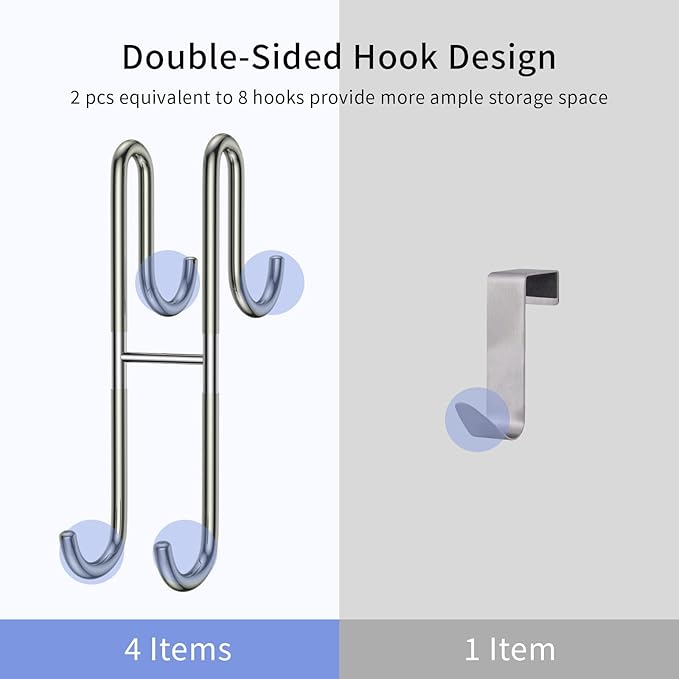 Over Shower Glass Door Hook, 2 Pack Silver 304 Stainless Steel Extended Shower Door Hooks, Bathroom Frameless Drilling-Free Hanger, Double Side Towel Hooks, for Bathing Suits, Robe, Loofah, Shaver