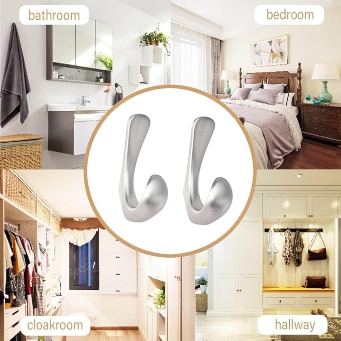 1 Pack Towel Hooks for Bathrooms Wall Mounted, Brushed Nickel Bathroom Hooks for Towels, Robe & Towel Hook for Wall, Modern Bath Towel Hook