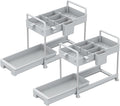 SOLEJAZZ 2-Tier Under Sink Organizer, Sliding Under Bathroom Cabinet Storage Drawer Organizer with Hooks, Hanging Cup, Dividers, Handles, Multi-purpose Under Sink Shelf Organizer, Gray, 2 Pack