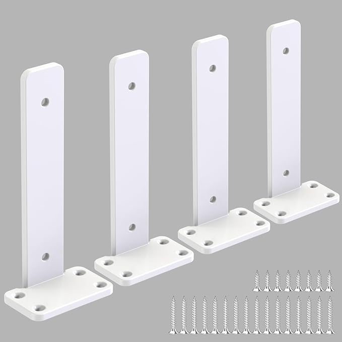 Floating Shelf Brackets Upgraded, 10 inch, White Heavy Duty Iron Shelf Brackets, Industrial Modern Floating Shelf Support for Wall Mount Shelves,4 Pack, Support DIY(5mm Thickening Type).