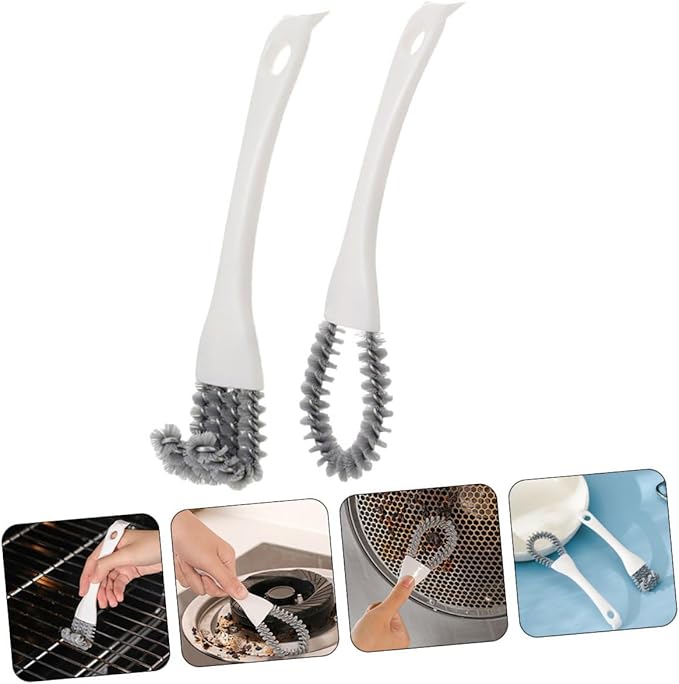 Multifunction Kitchen Cleaning Brush 2pcs Set with U-Shaped and Angled Crevice Brushes, Stiff Bristle Scrubbers for Stove, Grill, Window Tracks, and Hard-to-Reach Corners Cleaning