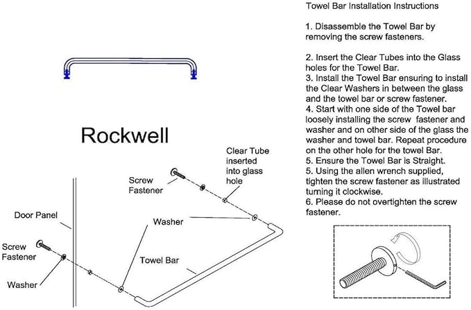 Rockwell Security Mont Hard Single Sided Towel Bar 24 Inch Glass Polished Chrome Finish for Commercial and Residential Frameless Heavy Glass Shower Doors