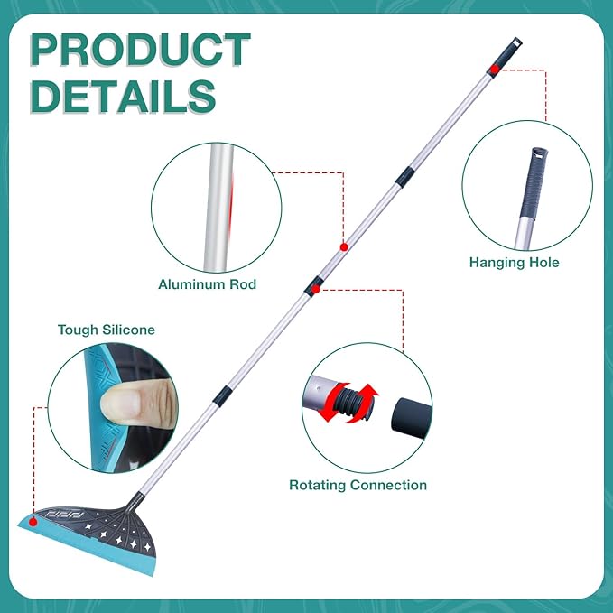 Air Broom for Household Cleaning, Silicone Broom Adjustable Handle, Sweep and Scrape 2-in-1 Squeegee Broom for Wet&Dry Messes, Hair, Liquids, Glass, Bathroom, Kitchen on Smooth Floor (Gray)