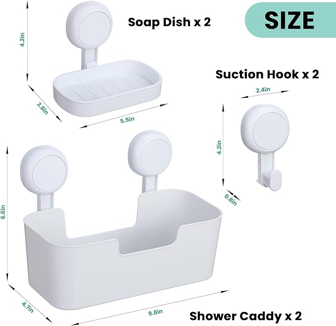 Shower Caddy, Organizer Removable Bathroom Shelf, 6 Pack Adhesive Organizers and Storage with No Drilling Hanging Shower Shelf, Removable Plastic Bathroom Accessories, White