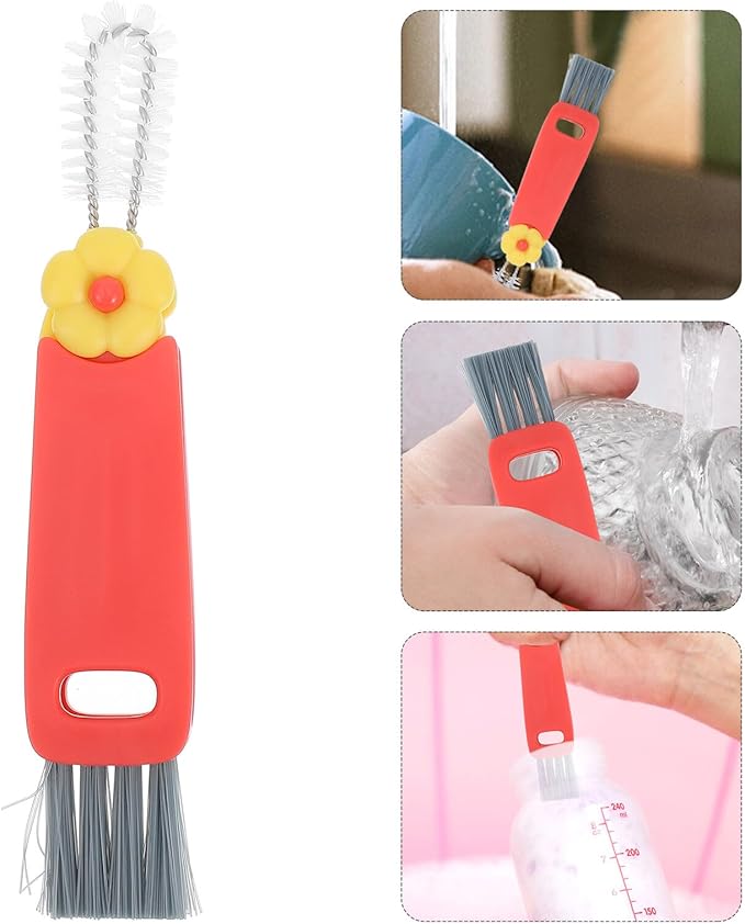 Luxshiny 3-in-1 Portable Straw and Cup Lid Cleaning Brush, Small Red Crevice Brush for Narrow Spaces, Multifunctional Kitchen Bottle Gap Cleaner Tool for Home and Travel