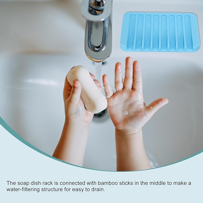 uxcell 2 Pcs Self Draining Silicone Soap Dish, Soap Tray with Drainage for Bathroom Shower Kitchen Sink, 4.5" x 3.1" x 0.4", Sky Blue