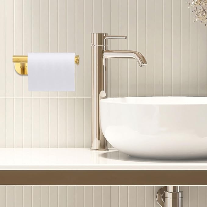 uxcell Toilet Paper Holder, Self-Adhesive 13" Stainless Steel Toilet Paper Roll Holder Rustproof Wall Mount Tissue Holders with Screws for Bathroom Washroom, Gold