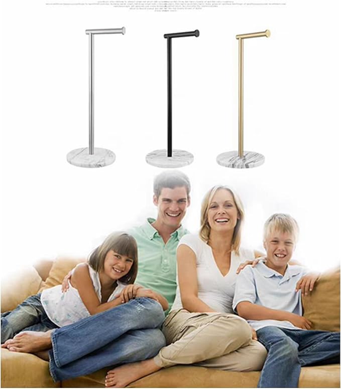 Toilet Paper Holder Free Standing with Natural Marble Base, 26" Height Floor Free Standing Toilet Paper Holder Brushed Nickel