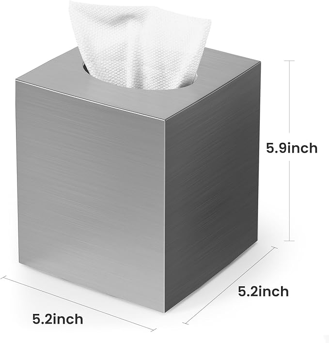 Tissue Box Cover, Square Modern Facial Acrylic Tissue Holder Napkin Dispenser Accessories for Bathroom Vanity Countertop,Bedroom Dresser,Night Stand,Desk,Office (Sliver)
