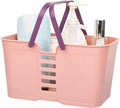 UUJOLY Plastic Storage Baskets with Handles, Storage Bin Shower Caddy Organizer for Bathroom and kitchen, Pink