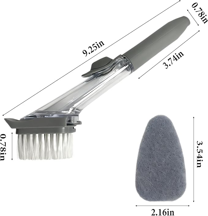 Dish Brush,Dish Scrubber with Soap Dispenser Dish Wand Kitchen Brushes for Dishes Includes Three Brush Heads