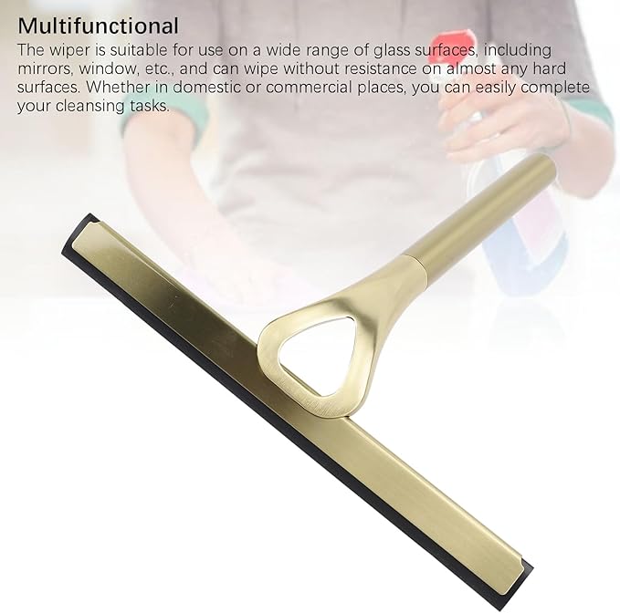 Shower Squeegee for Glass Doors, Stainless Steel and Silicone Shower Squeegee with Hook for Bathroom Mirrors and Window (Gold)