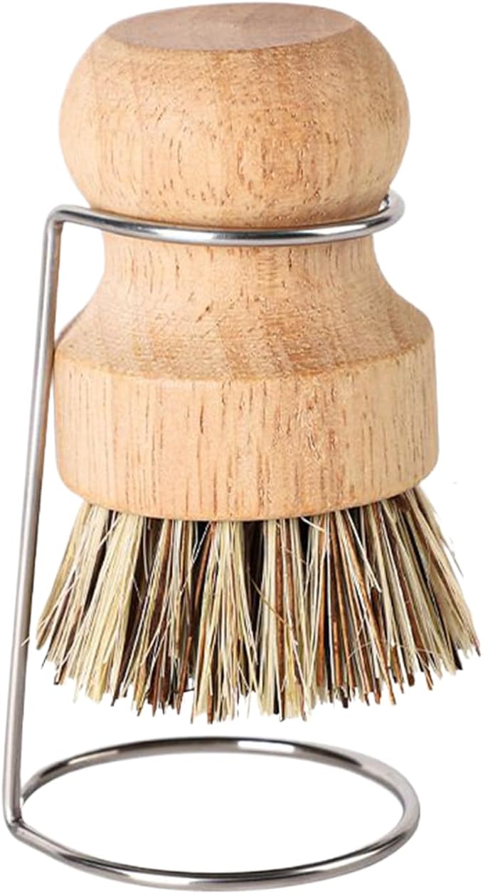 Dish Brush - Bristles Scrubber Cleaner with Wooden Handle and Drain Rack, 3.15x2.17 inches, Multipurpose Dish Brush for Pans, Shower, Bathroom, Grout, Tile, and General Cleaning