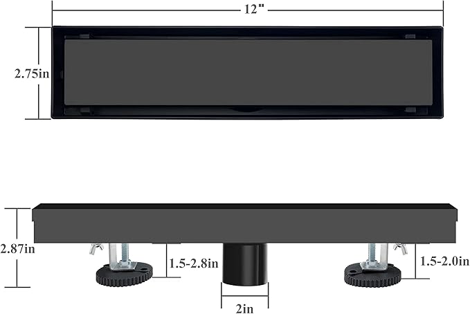 12 Inch Linear Shower Drain,Rectangle Shower Floor Drain, with Removable 2-in-1 Tile Insert Grate Cover and SUS304 Stainless Steel CUPC Certificate(12 inch)