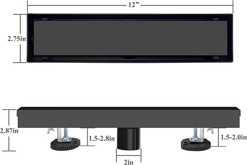 12 Inch Linear Shower Drain,Rectangle Shower Floor Drain, with Removable 2-in-1 Tile Insert Grate Cover and SUS304 Stainless Steel CUPC Certificate(12 inch)