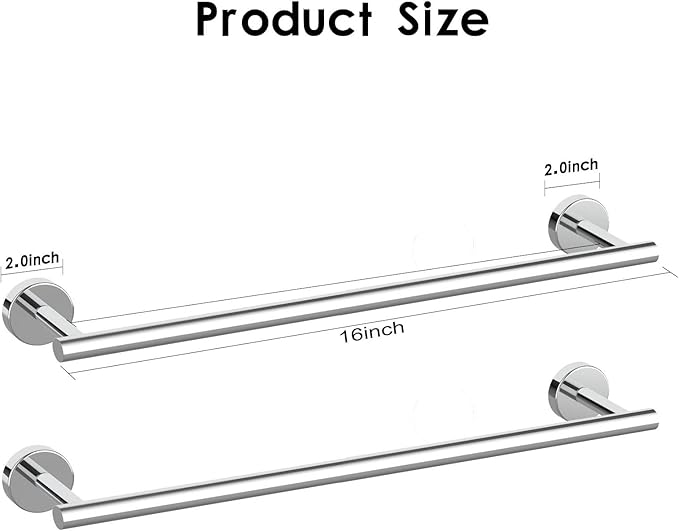 Newfun 16 Inch Polished Chrome Bathroom Towel Bar, 2-Piece Towel Racks for Bathroom SUS304 Thicken Stainless Steel Towel Holder