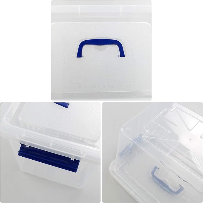 10 L Clear Plastic Storage Box, Latch Storage Box with Handle, 6-Pack