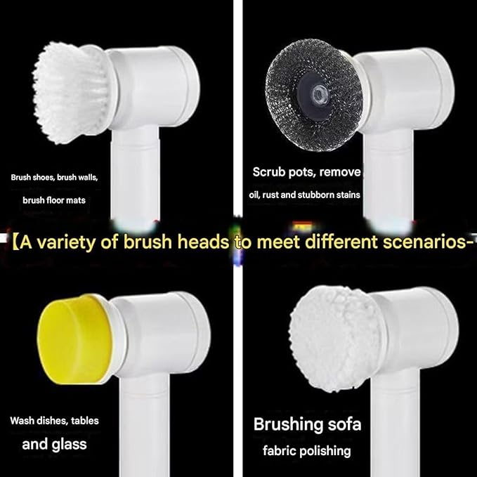 Electric Cleaning Brush Household Multi-Functional Handheld Dishwashing Brush 360° Rotation with 5 Brush Heads Waterproof Body for Dishwashing, Kitchen Cleaning, Door and Window Cleaning