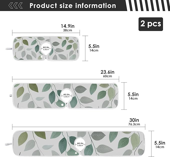 2 PCS Kitchen Sink Splash Guard 23.6 Inch Faucet Mat for Kitchen Sink Bathroom Sink Faucet Absorbing Drip Drain Mat Pad Microfiber Soft Washable Green and Grey Leaves