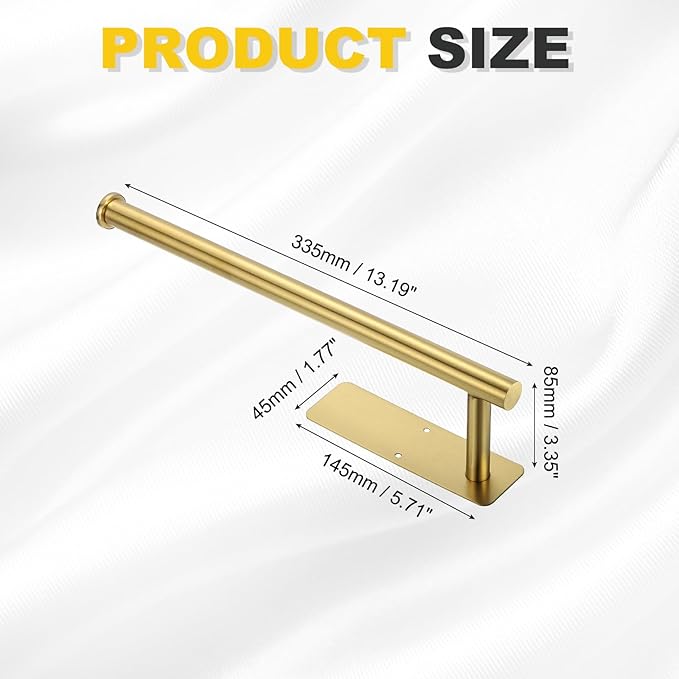 uxcell Toilet Paper Holder, Self-Adhesive 13.2" Stainless Steel Toilet Paper Roll Holder Rustproof Wall Mount Tissue Holders with Screws for Bathroom Washroom, Gold