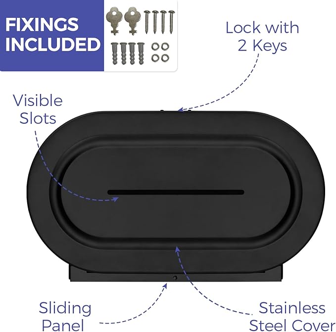 Stainless Steel Twin Jumbo Toilet Paper Dispenser Wall Mount, 9" Commercial Double Roll Holder, Industrial Tissue Dispenser with Key Lock, Matte Black