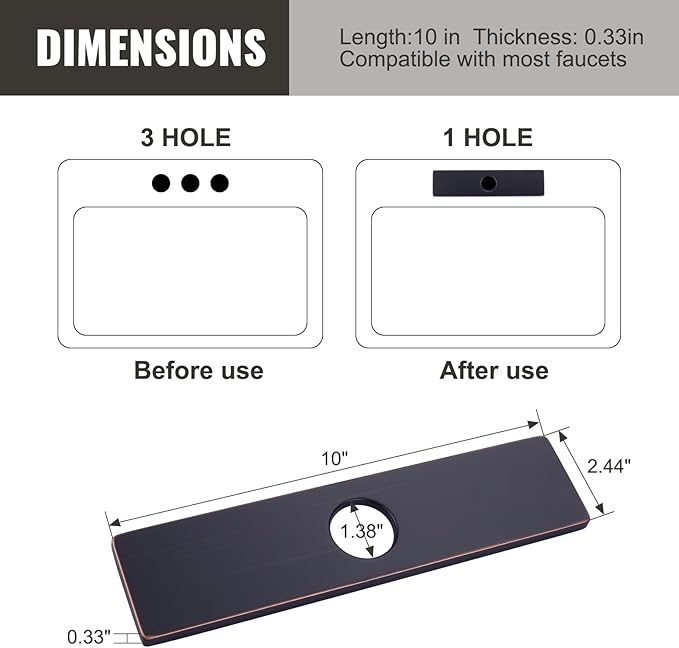 10" Sink Faucet Hole Cover Deck Plate for Bathroom & Kitchen Vanity Sink, Faucet Oil Rubbed Bronze Escutcheon Plate Stainless Steel Outside Faucet Cover Cap Rectangle Mixer Tap