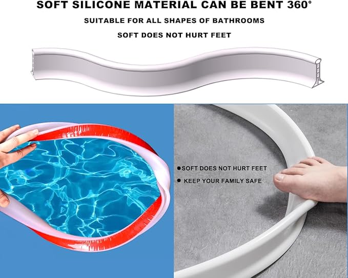 3.15" High- Shower Threshold Water Dam,New Shower Dam - Collapsible Shower Water Dam,Shower Splash Guard Water Dam Barrier for Wet and Dry Separation (43" White)