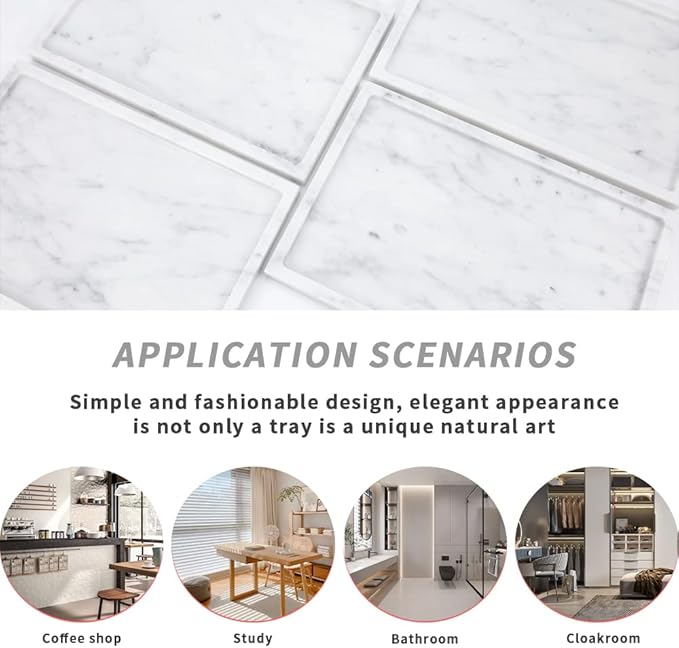 100% Natural Marble Serving Tray Luxury Marble Storage Tray for Home Decor Stone Tray for Bathroom/Kitchen/Vanity/Dresser,Plate Holder for Tissues, Candles, Towel