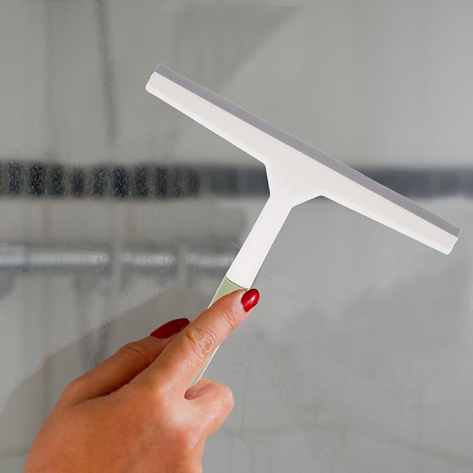 Glass Shower Door Squeegee for Glass Cleaning, Wide Household Water Scraper with Soft Handle, Light Green Bathroom Window Wiper Tool for Shower and Car Windshield