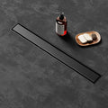 Linear Shower Drain 40 Inch Black, Brushed AISI 304 Stainless Steel Shower Drain with 2-in-1 Tile Insert Panel, for Bathroom, Kitchen, Garage & More
