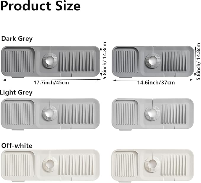 Kitchen Sink Splash Guard Sponge Holder - Silicone Faucet Drip Catcher Tray - Sink Protector - Fits Faucet Tube within 2.5" (Dark Grey, 14.6")