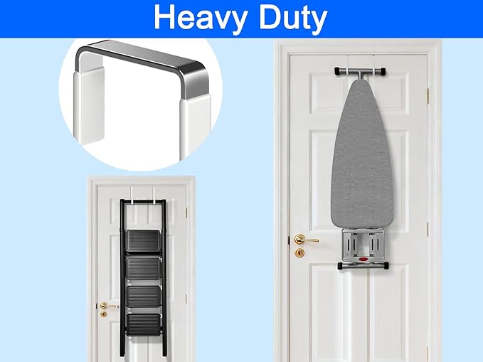 Over The Door Metal Hooks with Plastic Coating 5.5" Fit 0.5" to 1 3/8" Door 2 Pcs Heavy Duty Single Towel Robe Rack Wreath Bathroom Shower Hanger Shoe Organizer Ironing Board Short White