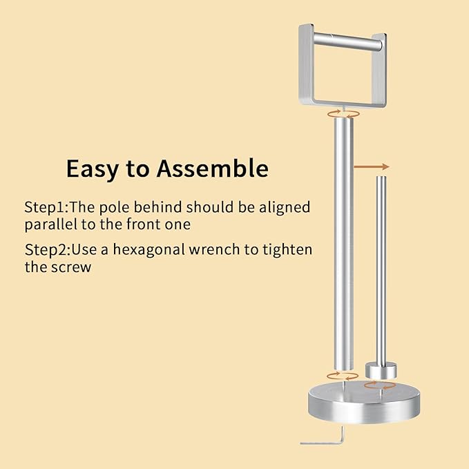 YUMORE Toilet Paper Holder Stand with Storage, Bathroom Weighted Base Floor Toilet Paper Roll Holder Free Standing for 3 Rolls, Brushed Nickel