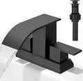 Hoimpro 3 Holes 4 Inch Bathroom Faucet,4" Centerset Vanity Waterfall Bathroom Sink Faucet 2 Hole Two Handles cUPC Supply Hoses Pop Up Drain Matte Black