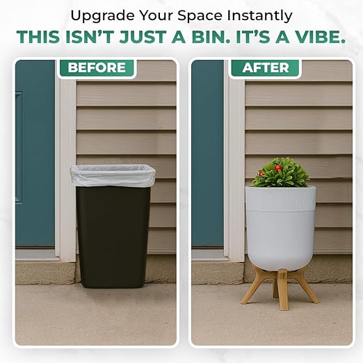Hidden Bathroom Trash Can with Lid - 1.8 Gallon - Dog Poop Trash Can - Plant Styled Indoor Outdoor Garbage Can - Decorative Waste Basket for Bathroom, Bedroom, Living Room, Kitchen, Outside