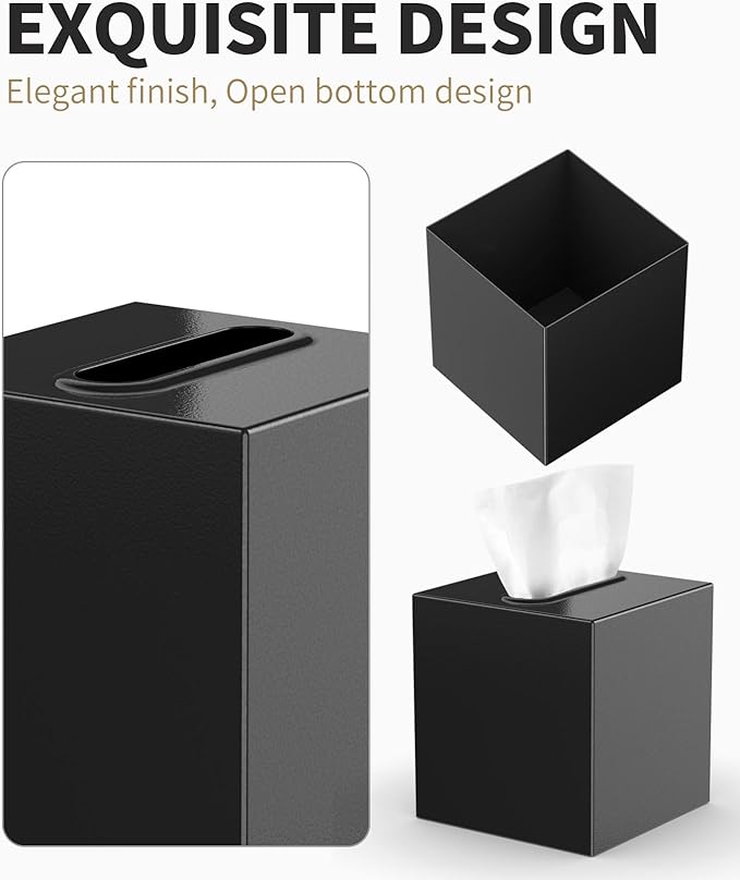 Livelab Metal Tissue Box Cover, Square Tissue Box Holder Modern Decor Facial Napkin Holder Tissue Box Dispenser for Bathroom Vanity Countertop, Living Room, Bedroom, Office | Black