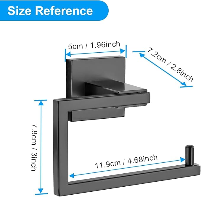 YACVCL Matte Black Toilet Paper Holder, Bathroom Toilet Roll Holder, Stainless Steel Modern Square Tissue Roll Holders Wall Mounted for Bathroom Kitchen Washroom