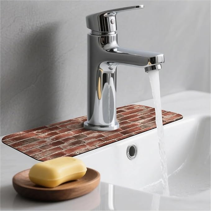 Kitchen Sink Splash Guard，Red brick wall Faucet Mat Sink Gadgets-Super Absorbent Fast Drying Mat Drip Catcher for Kitchen, Bathroom,Sink Mat, Dish Drying Mat, Bathroom(15" X 5.5" )