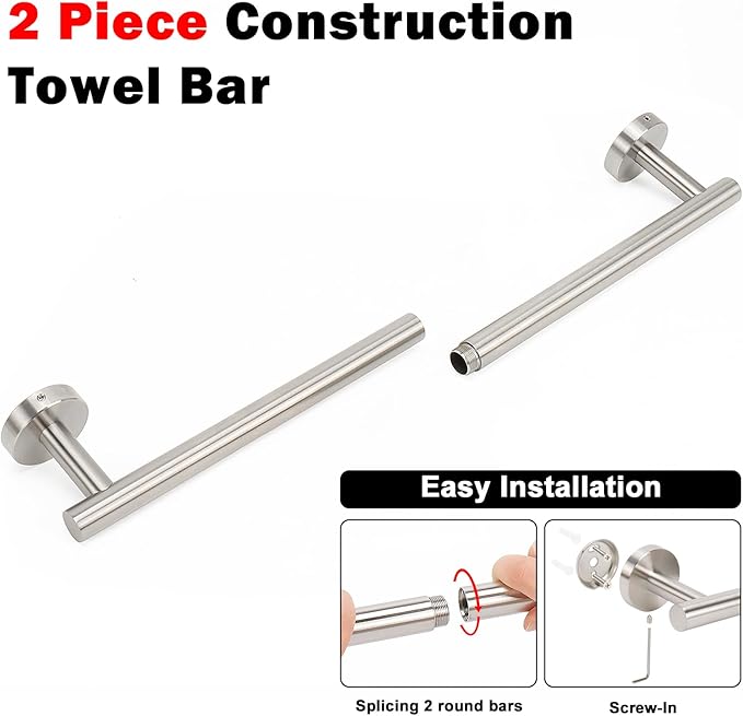 NearMoon Bath Towel Bar, Thicken Stainless Steel Shower Towel Rack Holder Wall Mounted for Bathroom, 24-lnch Overall Length-21-lnch Usable Hanging Space (2 Pack, Brushed Nickel)