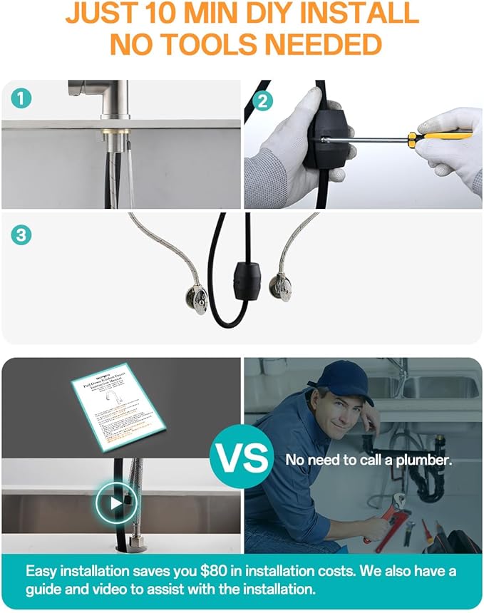 Kicimpro Kitchen Faucet with Pull Down Sprayer, Zero Leakage 3 Hole Brushed Nickel RV Kitchen Sink Faucet with Water Line, NSF Certified Lead-Free 304 Stainless Steel Pull Down Kitchen Faucet
