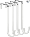 Over The Door Metal Hooks with Plastic Coating 7.5" Fit 0.5" to 1 3/4" Door 4 Pcs Heavy Duty Single Towel Robe Rack Wreath Bathroom Shower Hanger Shoe Organizer Ironing Board Long White